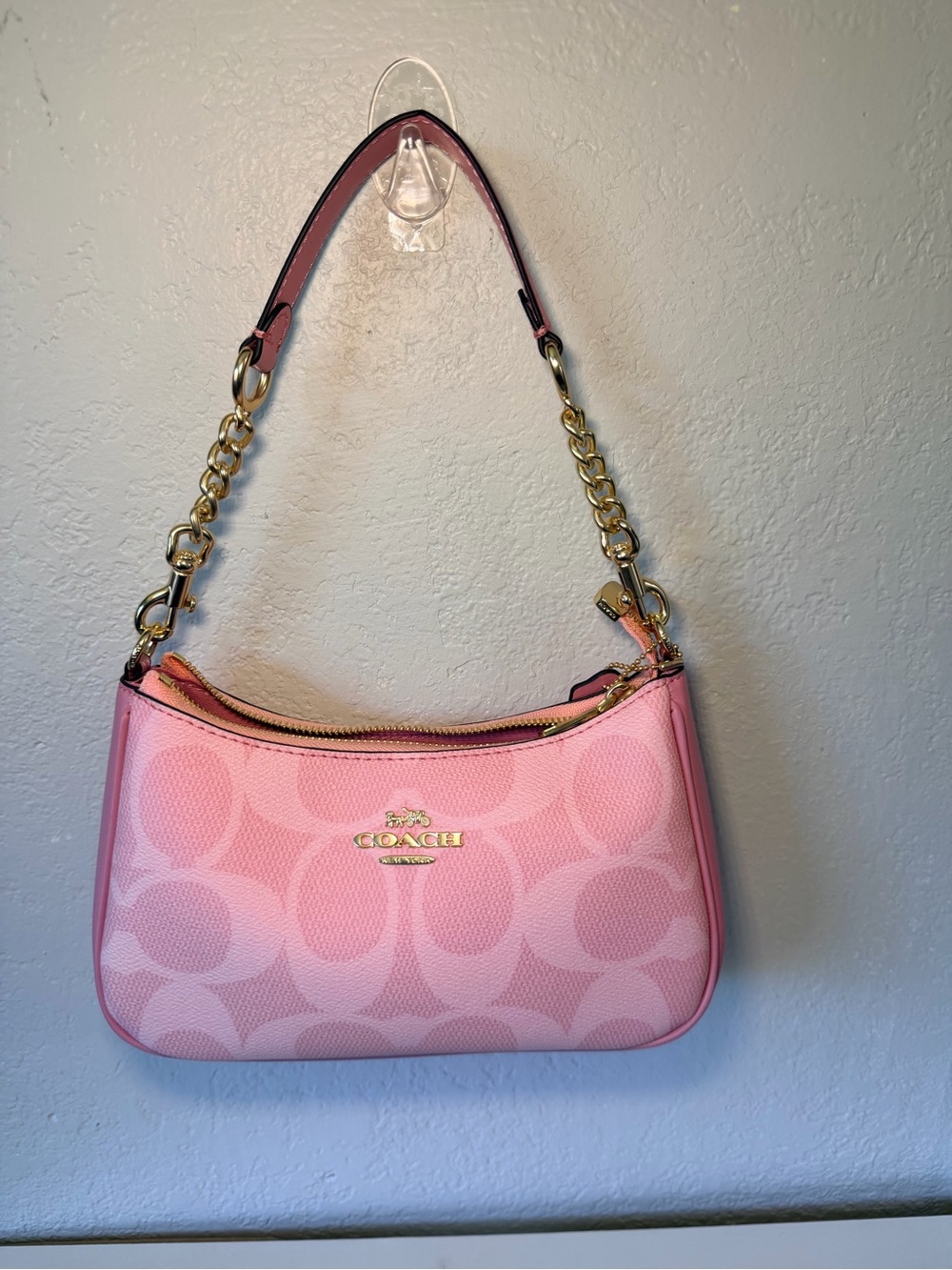 Pink Signature Canvas Shoulder Bag with Gold Chain Accent